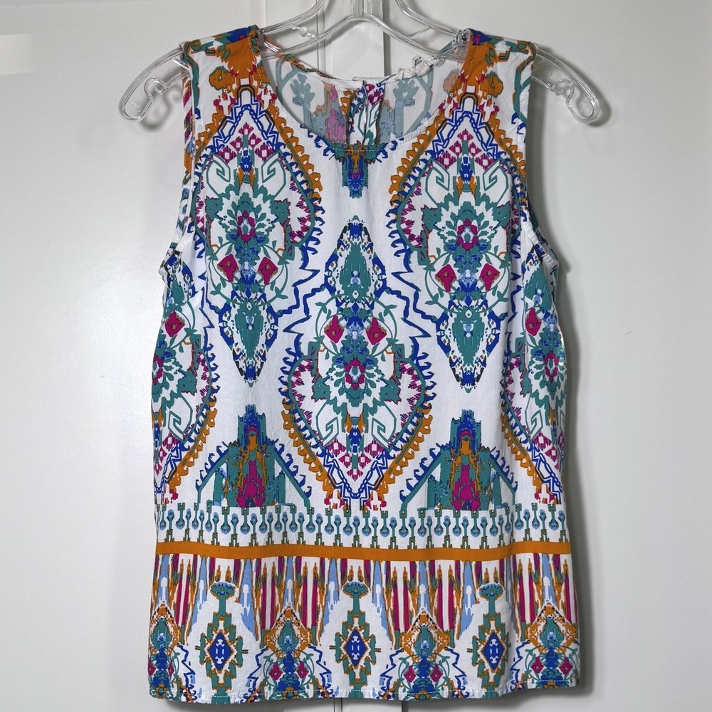 Christian Siriano New York Womens Small Sleeveless Blouse Button Back Print